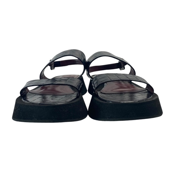 STAUD Nicky Platform Sandals in Crocodile-Embossed Leather Slingback Black Sz 37 - Picture 7 of 10
